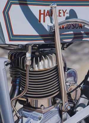 1914 Harley-Davidson close up view of the engine.