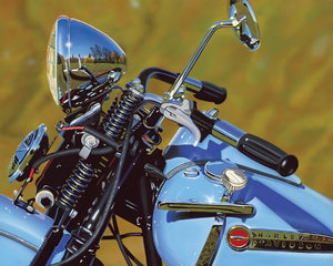 48 Panhead - Image of front of baby blue motorcycle 