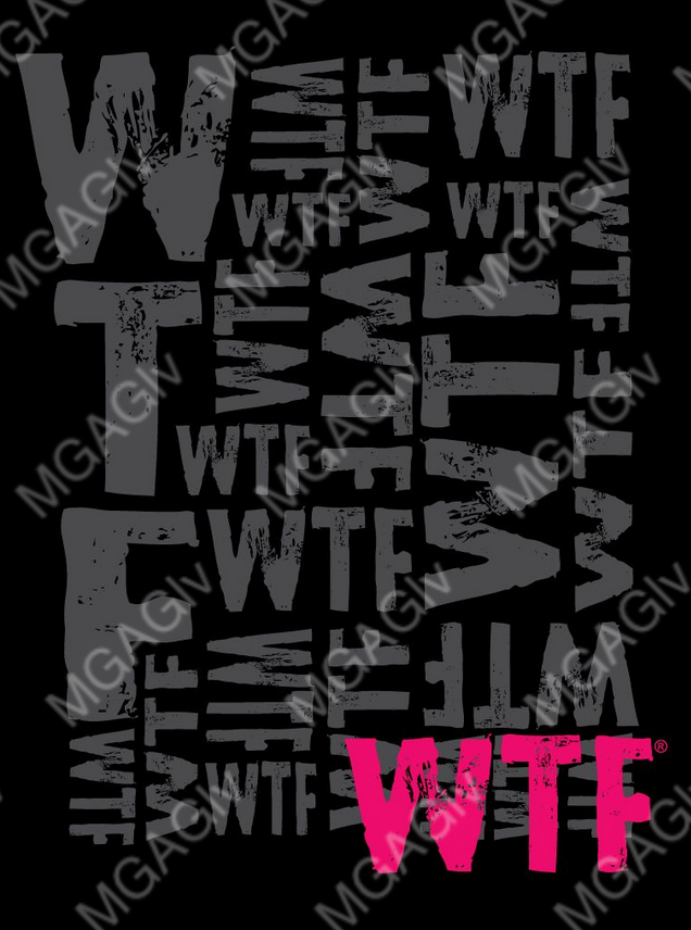Women's tank top with the letters "WTF" in pink at the bottom right. Behind the pink letters are the same "WTF" all in gray. 