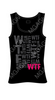 Women's tank top with the letters "WTF" in pink at the bottom right. Behind the pink letters are the same "WTF" all in gray. 